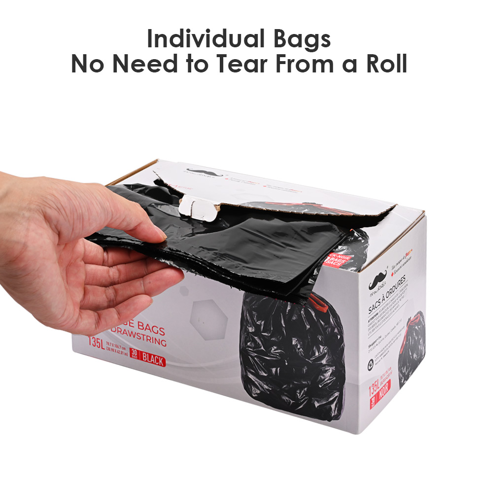 Ultra Strong Large Garbage Trash Bag with Drawstring, 30 Bags/Pack