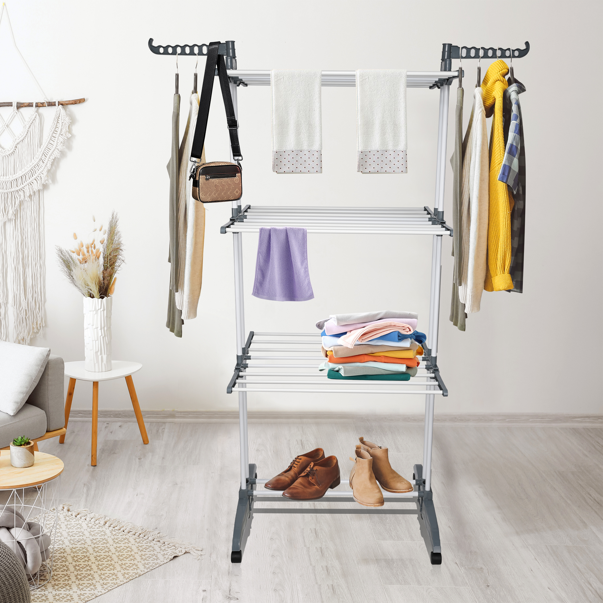 3-Tier Garment Rack with Casters for Clothes, Shoes and More