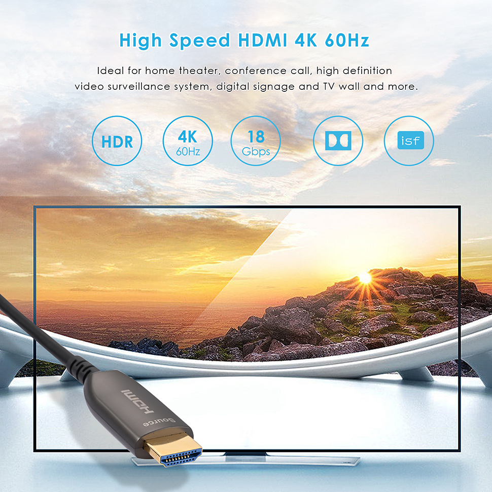 HDMI active optical cable is ideal for home theater, conference call, high definition video surveillance system, and more