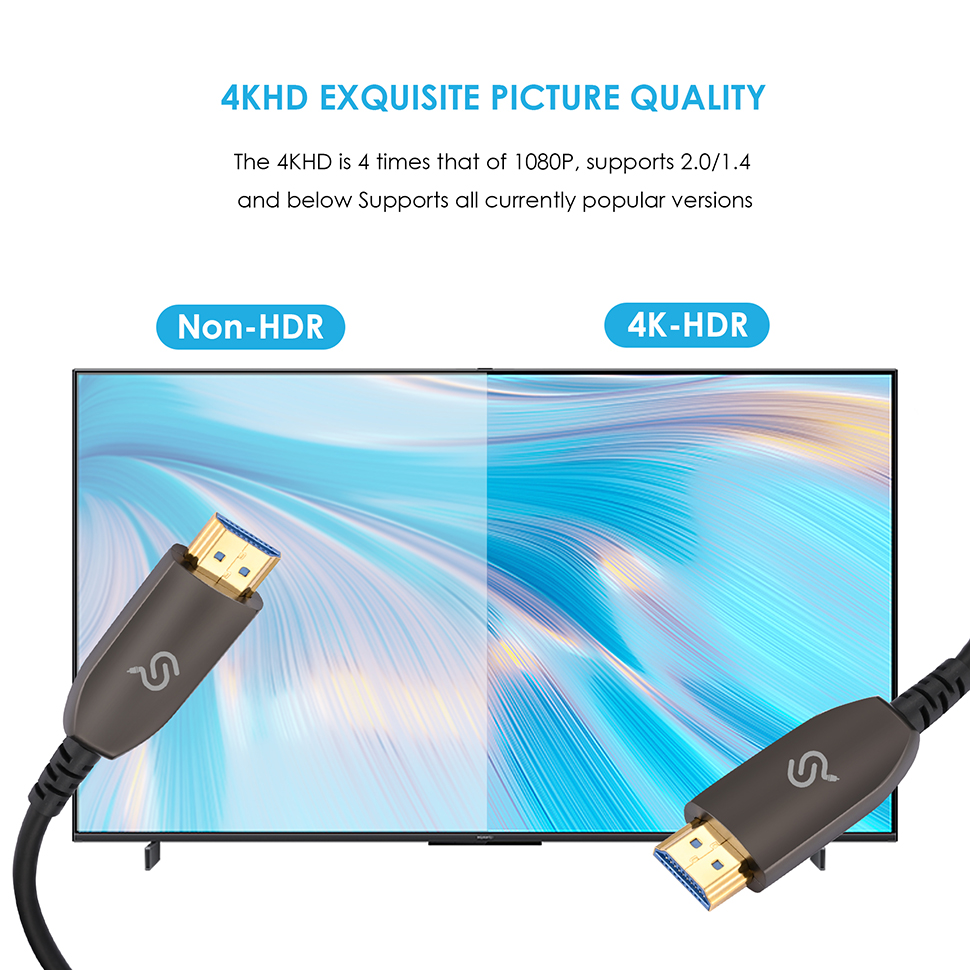 This HDMI active optical cable features 4K HDR picture quality, which supports 2.0/1.4 and below versions