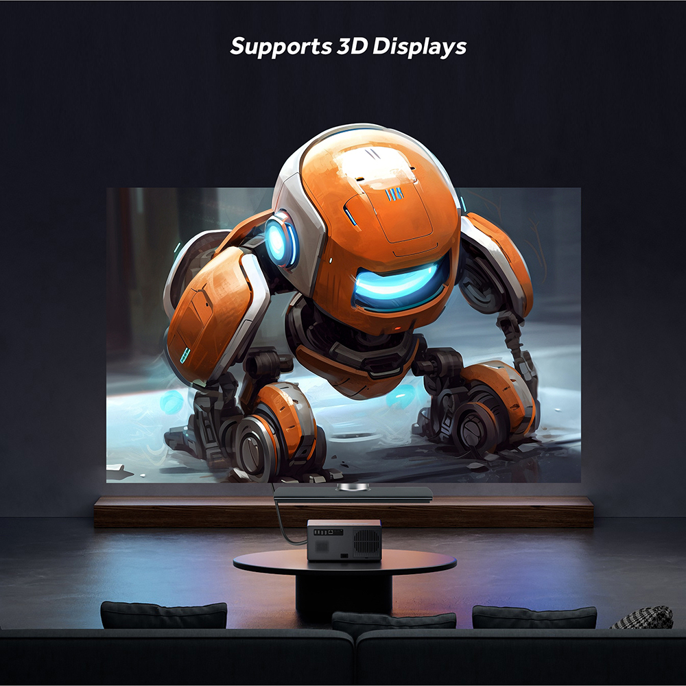 HDMI 2.1 AOC cable supports 3D display: use it to connect a projector and a large TV, showing vibrant 3D robot animation