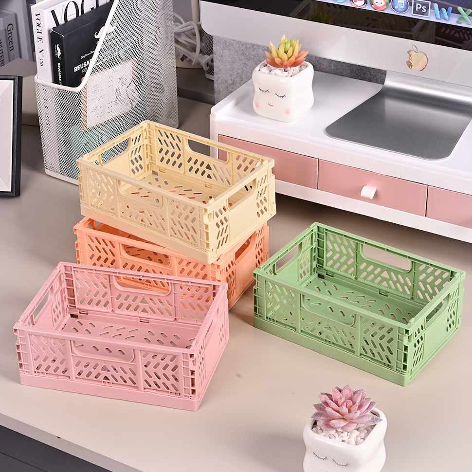 Mini Colorful Foldable Plastic Storage Basket for Home