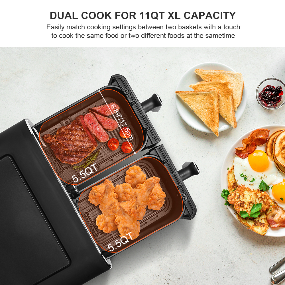 XL 11 QT 8in1 Air Fryer with Two Independent Baskets (5.5QT) and 8