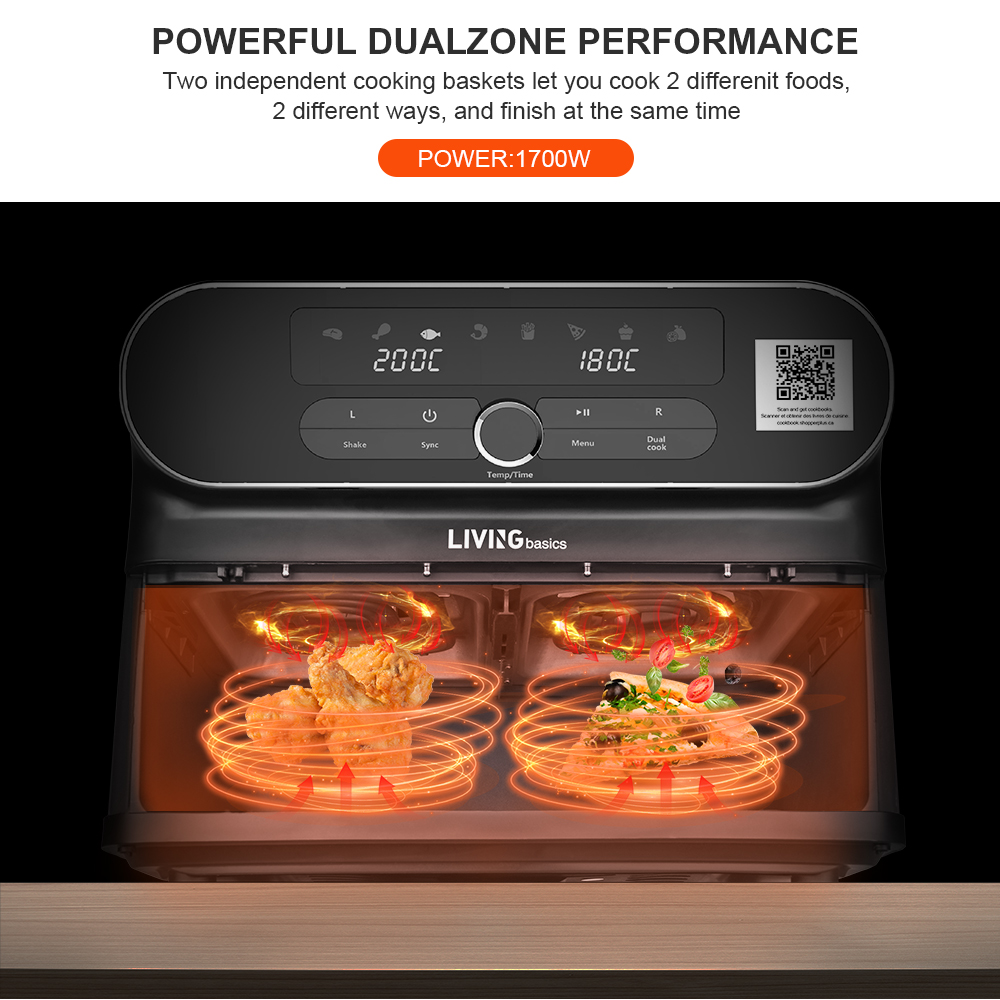 XL 11 QT 8in1 Air Fryer with Two Independent Baskets (5.5QT) and 8