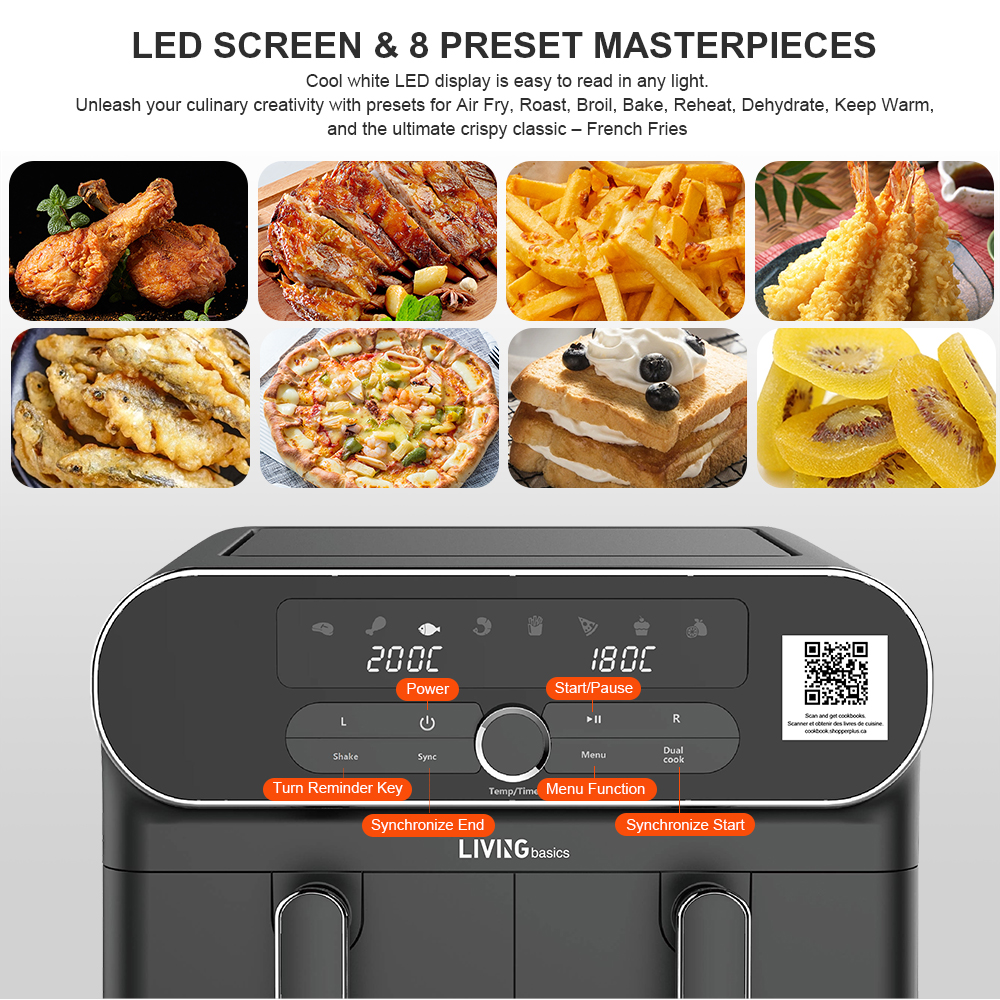 XL 11 QT 8in1 Air Fryer with Two Independent Baskets (5.5QT) and 8