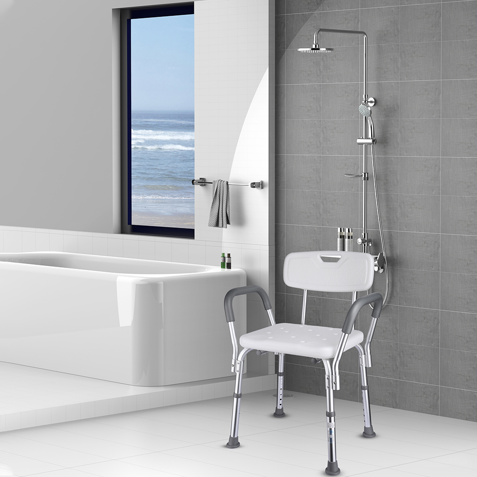 Aluminum Heavy-Duty Shower Chair with Detachable Armrest and