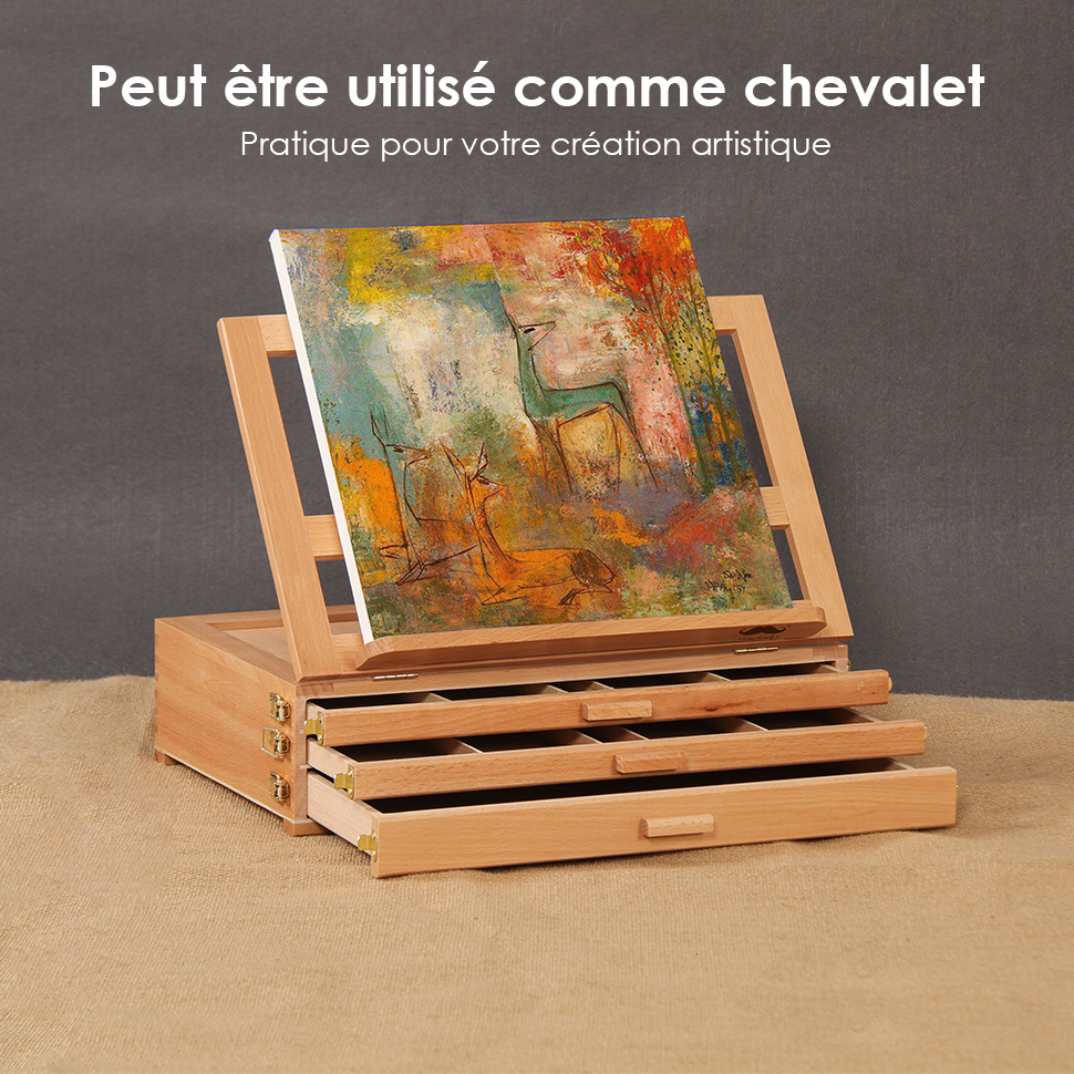 Chevalet d'art de table pour peinture, boîte à croquis en bois de qualité supérieure, chevalet de peinture de bureau portable pour étudiants, artistes, débutants