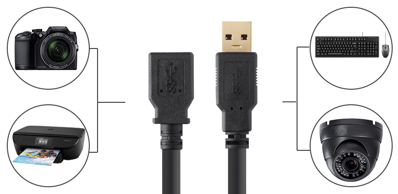 USB 3.0 Type-A extension cable is compatible with printers, cameras, keyboards, webcams, etc