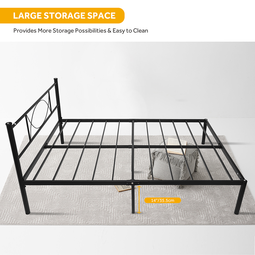 Full Size Bed Frame with Headboard, HeavyDuty Metal Slats Bed Frame