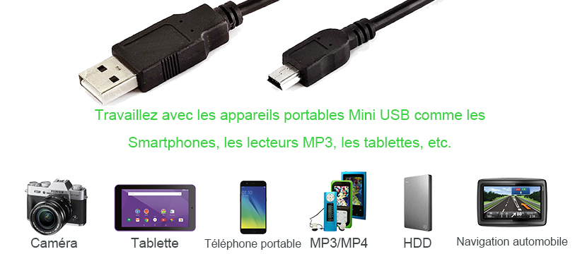 Câble USB 2.0 Type A Mâle Vers Mini B – Pour Appareil Photo, MP3 – Neuf Générique