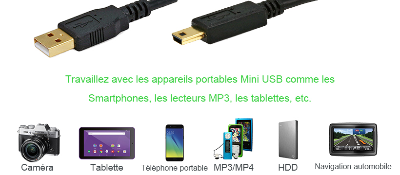 1001Cables, USB A Maschio/Mini-B Maschio Da 5 M, Colore: Nero - Foto 9