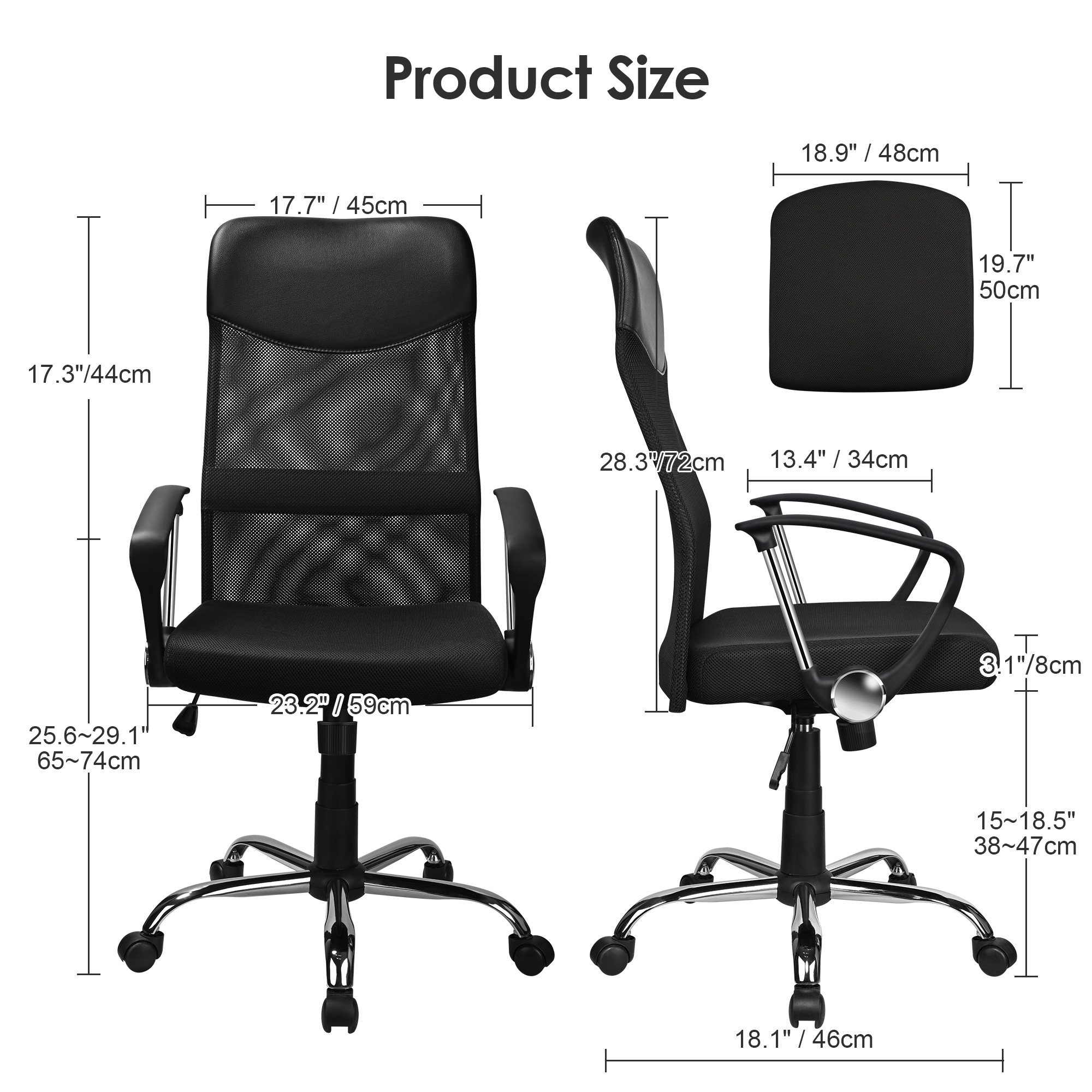 Moustache High-Back Mesh Chair - Ergonomic Design - Black