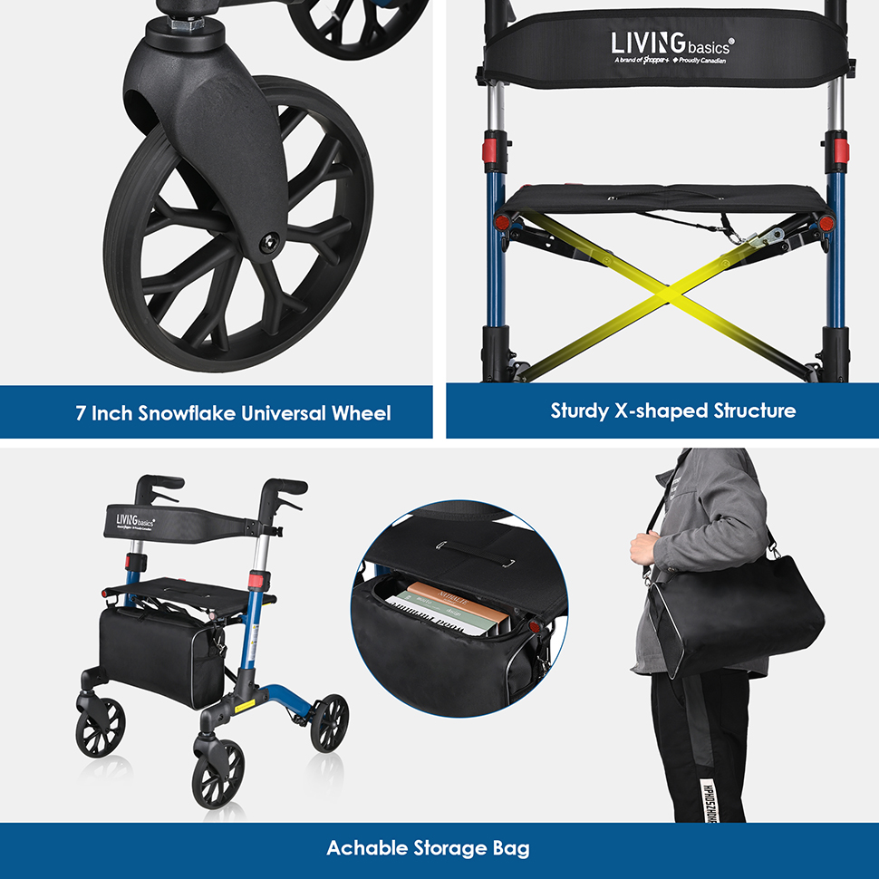 Folding Aluminum Rollator Walker for Seniors and Adults with 7