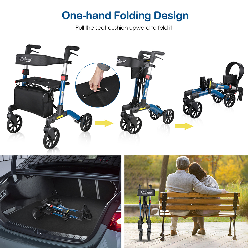 Folding Aluminum Rollator Walker for Seniors and Adults with 7