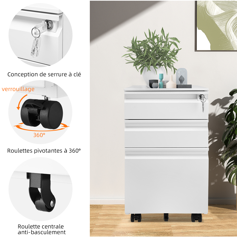 Caisson De Bureau 5 Tiroirs Avec Support Imprimante - Rangement Mobile, Design Moderne Noir
