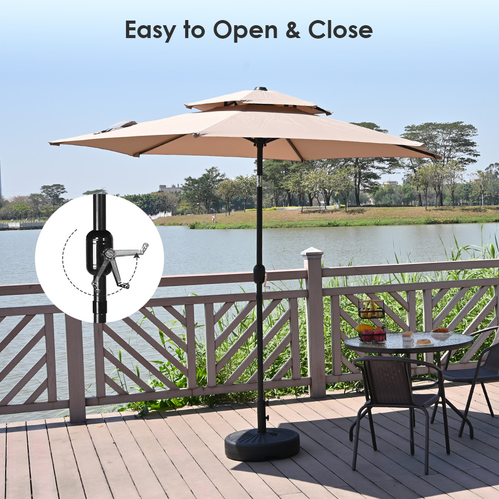 9 ft Double Top Outdoor Patio Market Table Umbrella Windproof with 30 ...