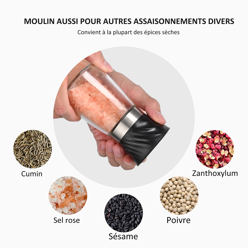 Moulins à Sel Et Poivre Rechargeables - 2 Pièces, Acier Brossé, Réglage Mouture, Noyau Céramique (13,5 Cm)