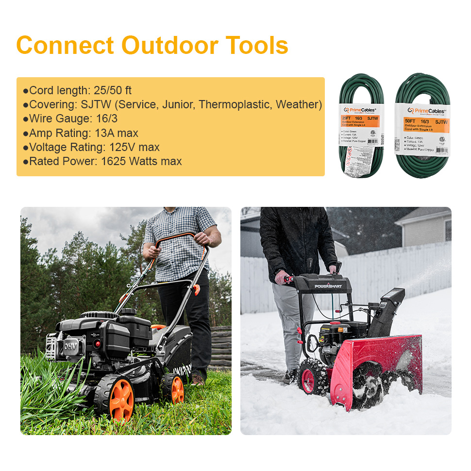 13A Outdoor Extension Cord, SJTW 16AWG*3C Power Cord, ETL Listed