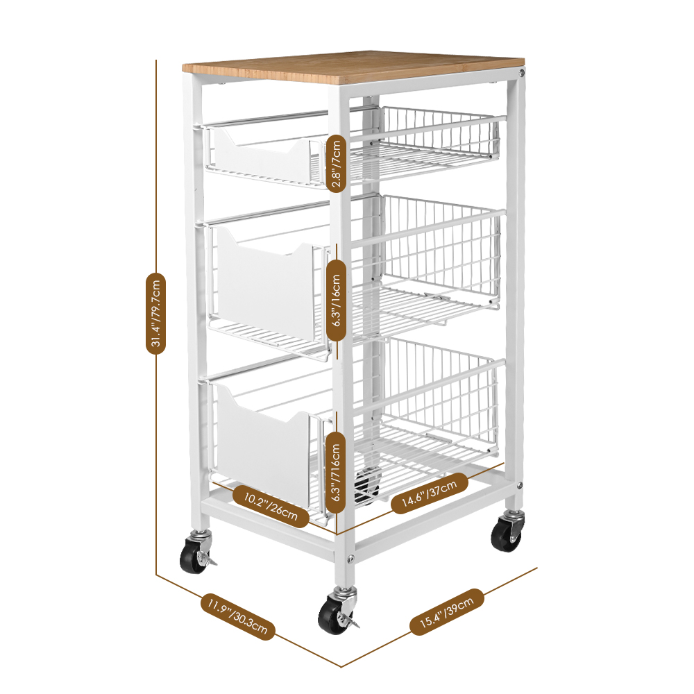 HOMCOM Étagère de rangement en bois pour chariot de cuisine à roulettes W 33,25 po. avec t... | Home Depot Canada