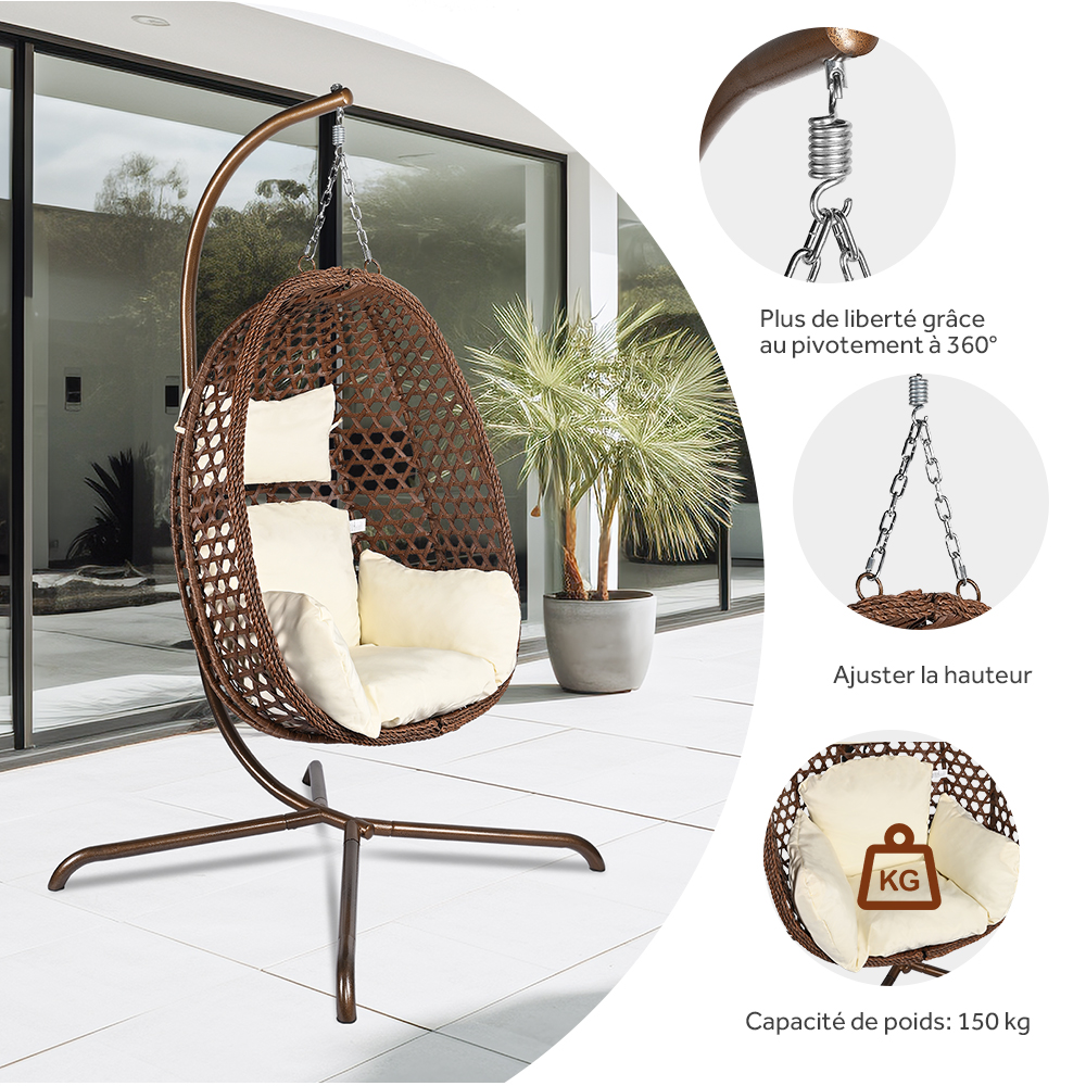 Fauteuil Suspendu YITAHOME | Structure Acier 150kg | Avec Coussins | Pour Jardin, Balcon Ou Intérieur
