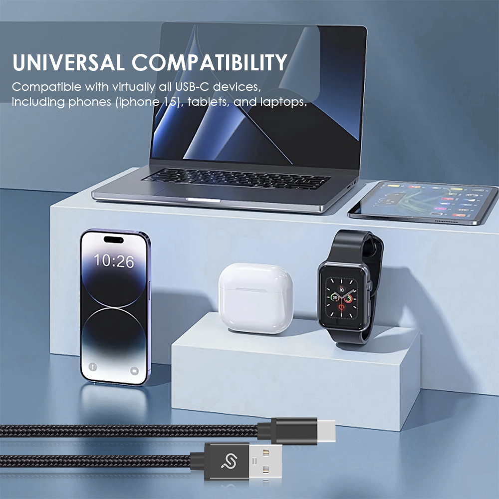 The magnetic USB-A to USB-C cable is widely compatible with iPhone 15, laptop, tablet, and other USB-C devices