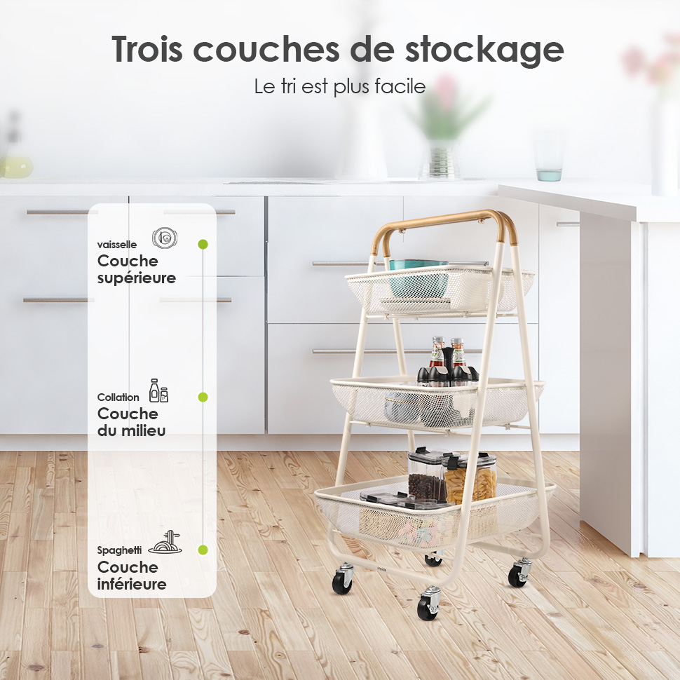 Chariot Roulant,Étagère À Rangement Pliable En Métal 2-3 Niveaux