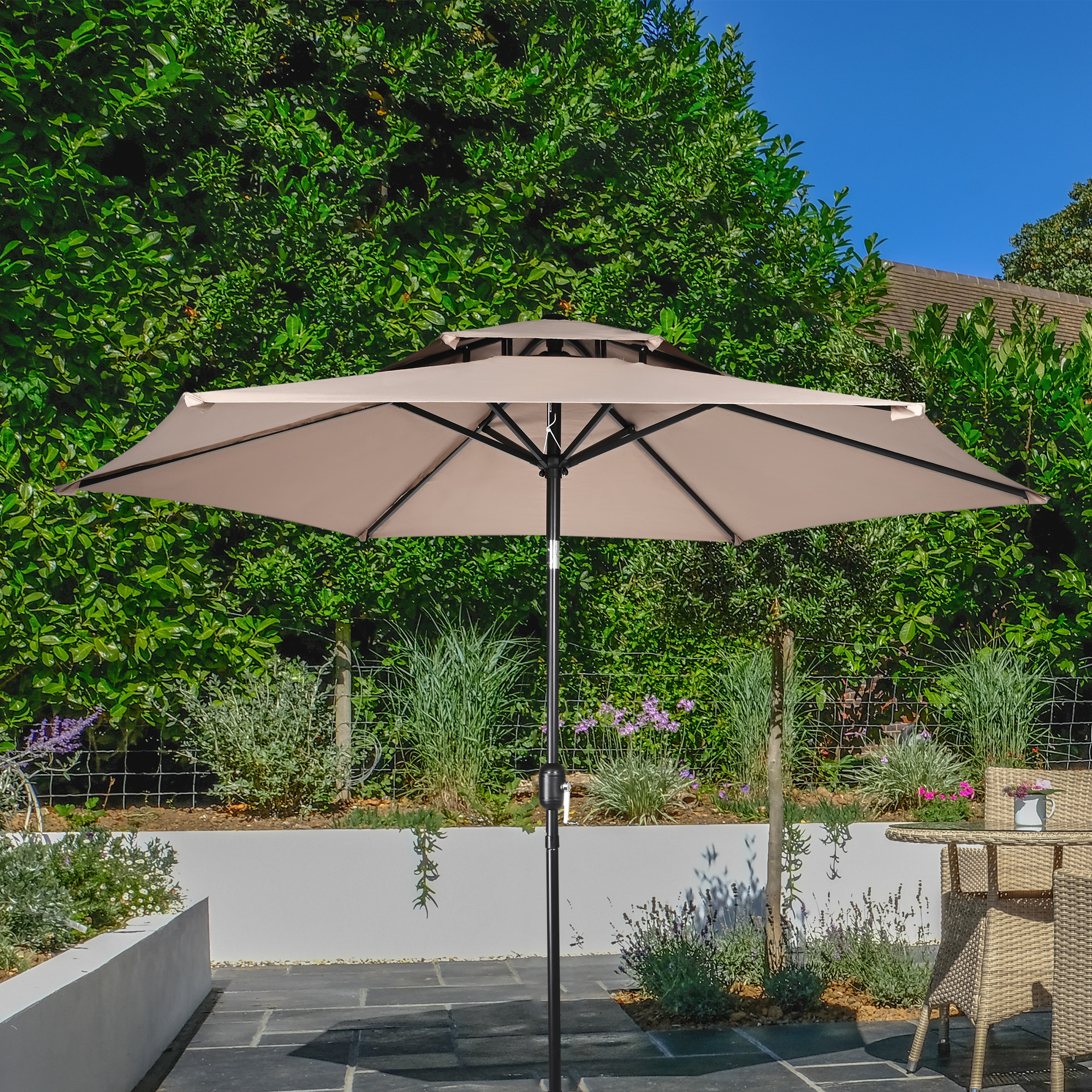 Housse De Remplacement Demi-Parasol 300cm 5 Baleines - Toile Pour Parasol De Jardin, Terrasse, Balcon - 6