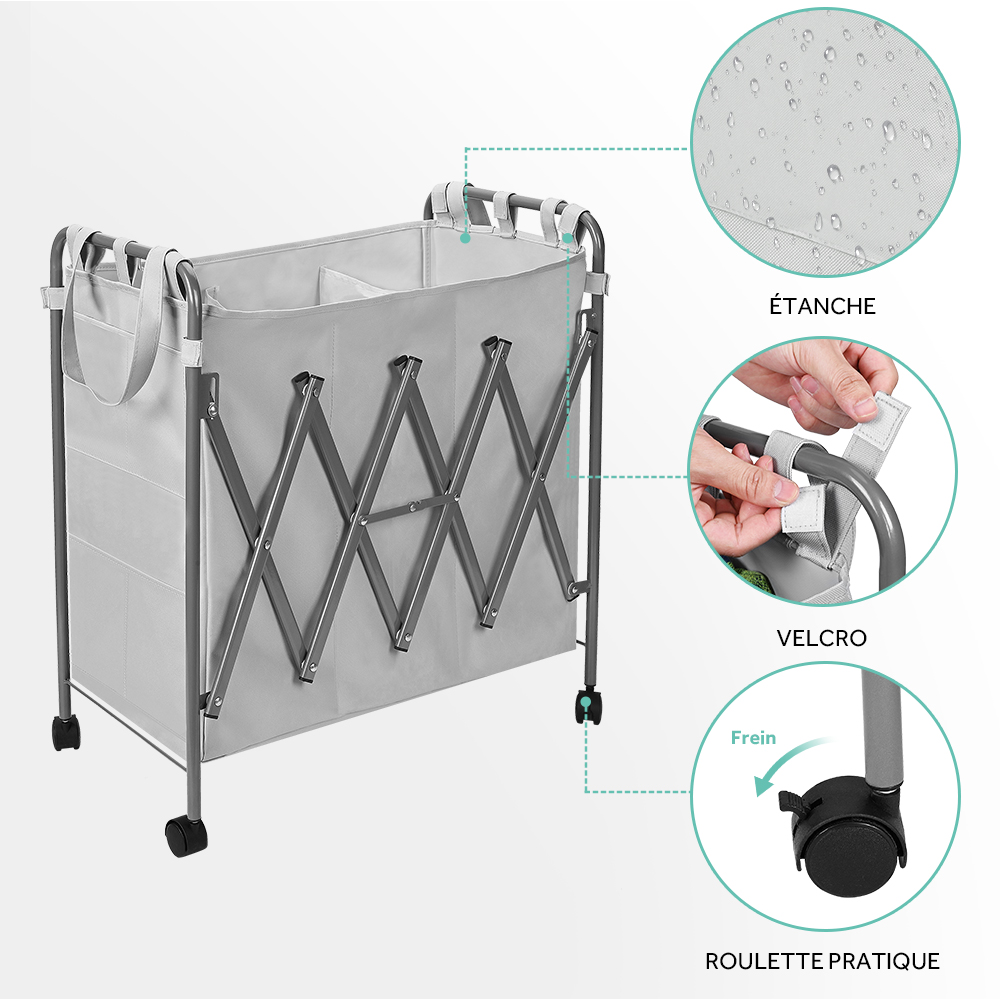 Navaris Lot 2 Paniers à Linge Pliable 43.2x31x28cm Avec Poignées Et Poche - 37L