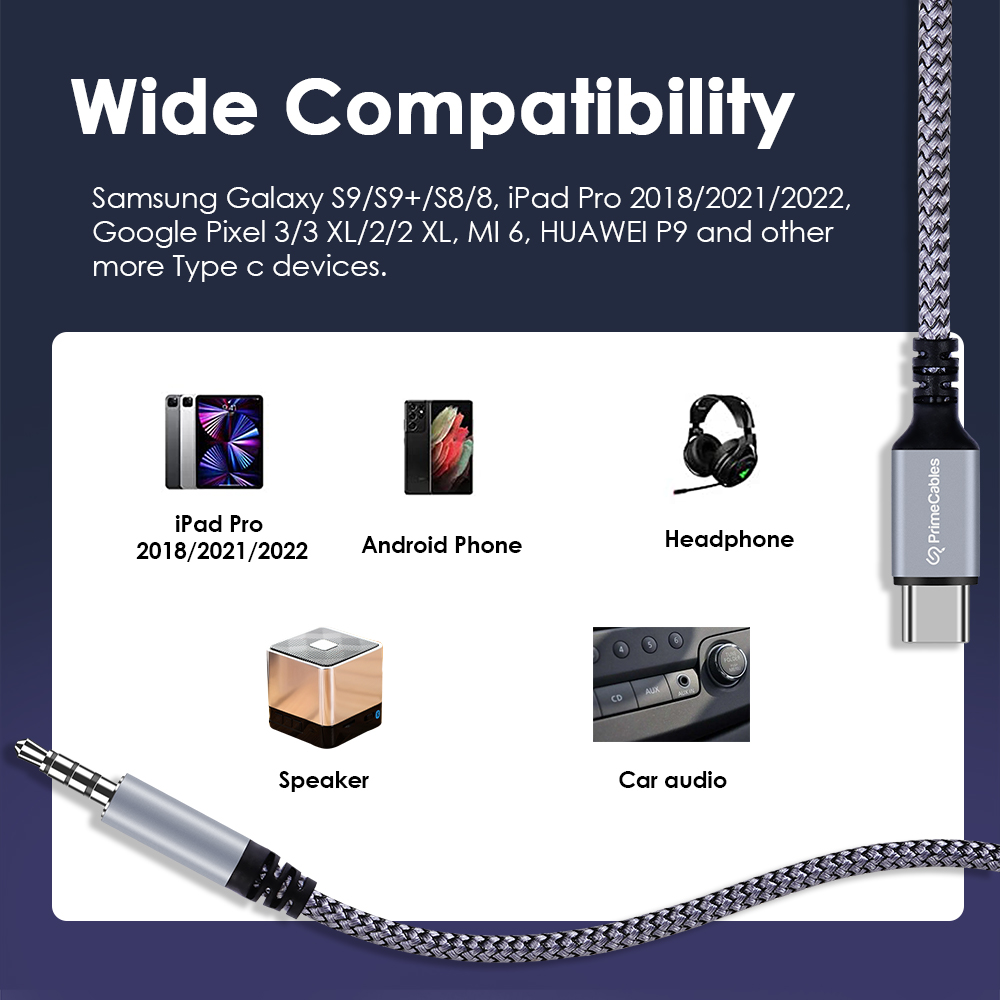 Wide compatibility of Type-C to 3.5mm audio cable: works with Android phones, headphones, speakers & more Type-C devices