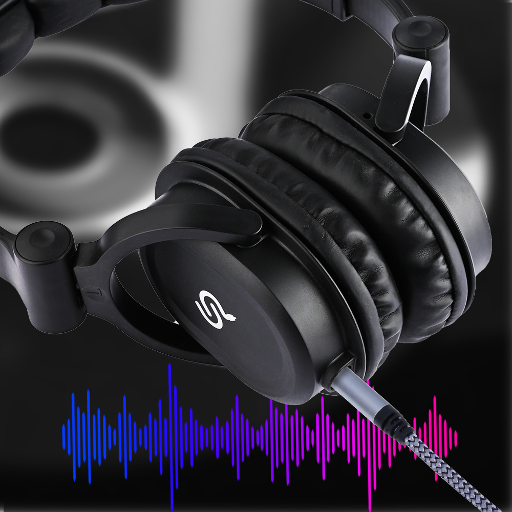 Type-C to 3.5mm audio cable connected to headphones with an audio waveform graphic that shows it can bring stereo sound
