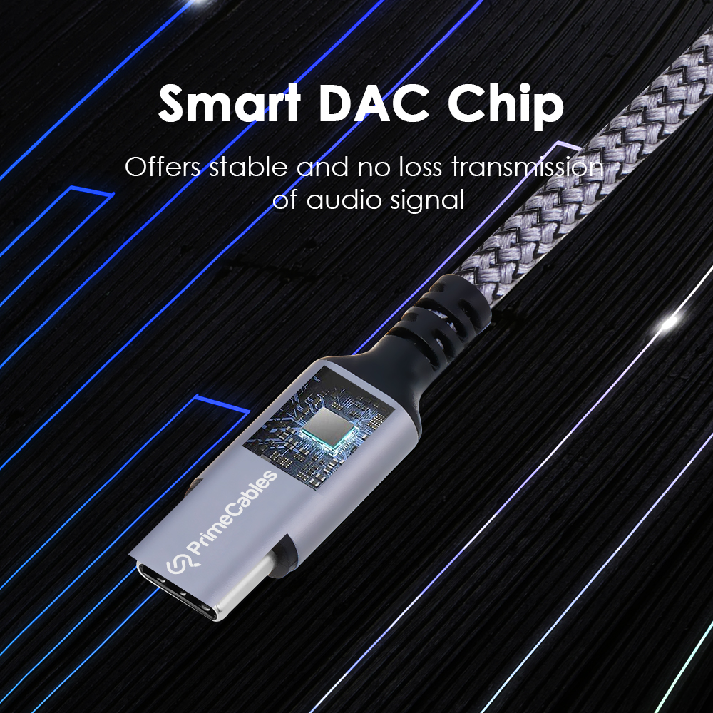 The Type-C to 3.5mm Aux cable's smart DAC chip can provide a stable & lossless audio signal transmission