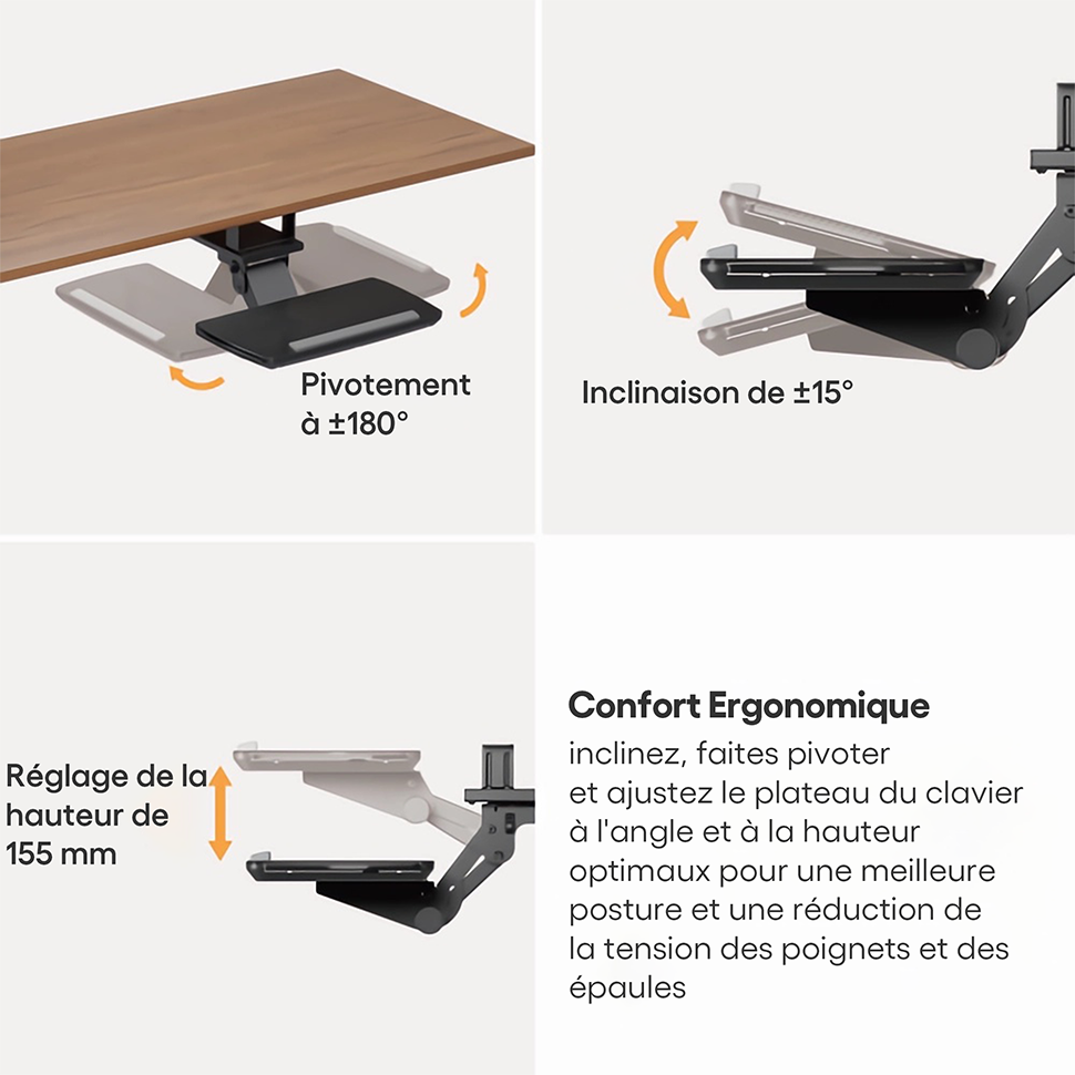 Plateau Pour Clavier Avec Tiroir Plateau Clavier Sous Bureau 50cm - Support Coulissant Souris Rotative 360° Noir Plateforme Souris Rotative