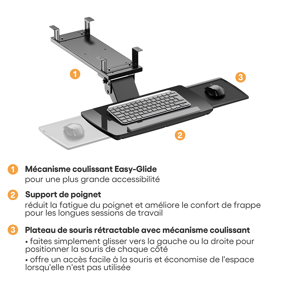 Plateau Extensible De Bureau Ergonomique 60x25 Cm - Support Clavier Pliable Pour Bureau Maison Et Gaming