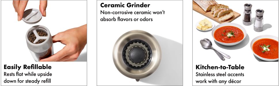 OXO SoftWorks Ceramic Pepper Grinder Or Salt Grinder - Easy To Use, Mess-Free Design