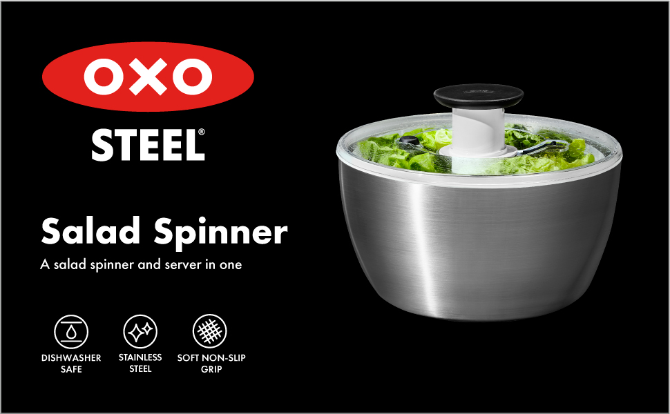 OXO Stainless Steel Salad Spinner - Large Capacity - 4.7L