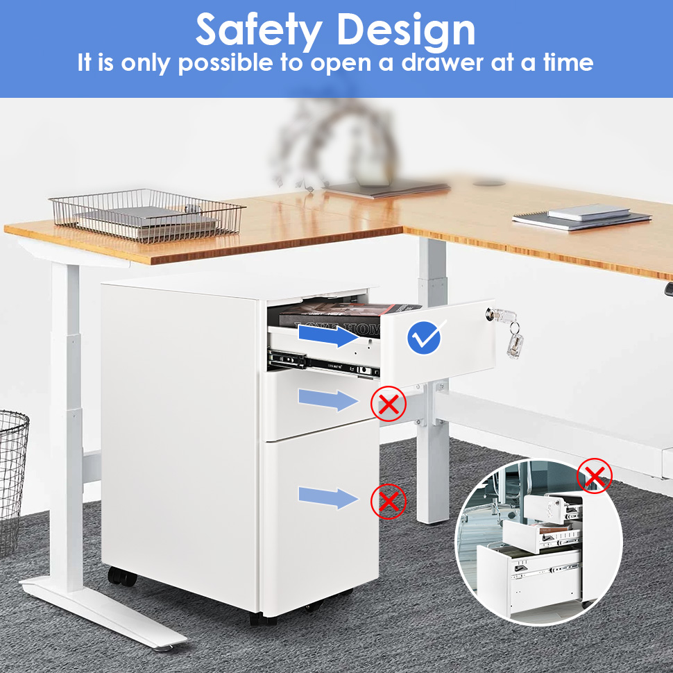 Compact Slim 3-Drawer File Cabinet with Keys – A4/Letter/Legal Storage