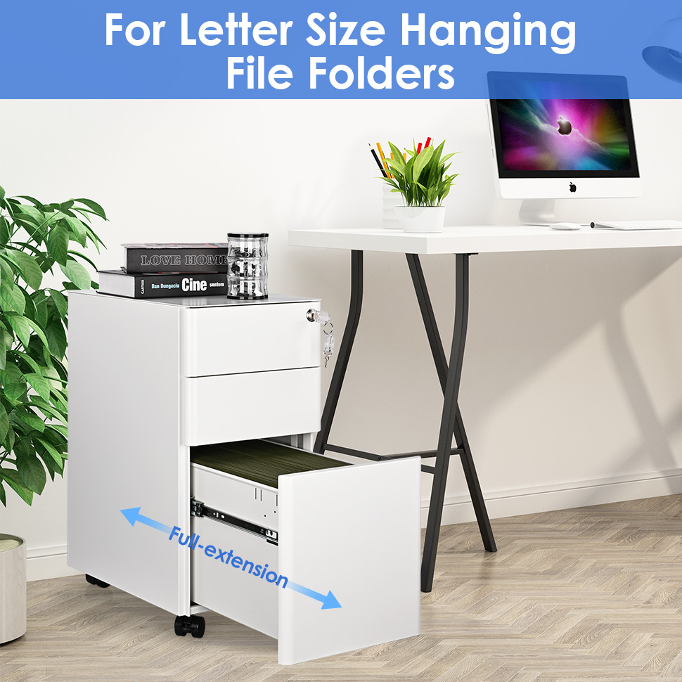 Moustache® 3-Drawer File Cabinet – Lockable & Compact, Fits A4/Letter/Legal Sizes