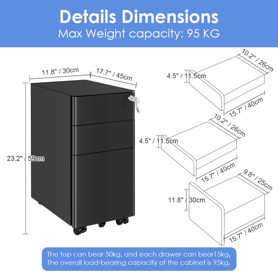 Moustache® white 3-drawer file cabinet is compact and lockable, featuring 360° swivel casters. Perfect for storing A4, letter, and legal-size documents.