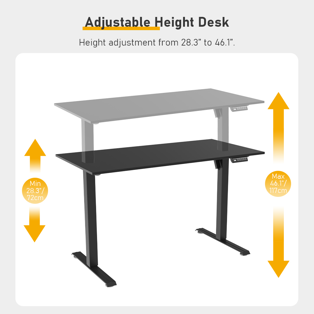 The height adjustment range of the electric standing desk is from 28.3 inches to 46.1 inches