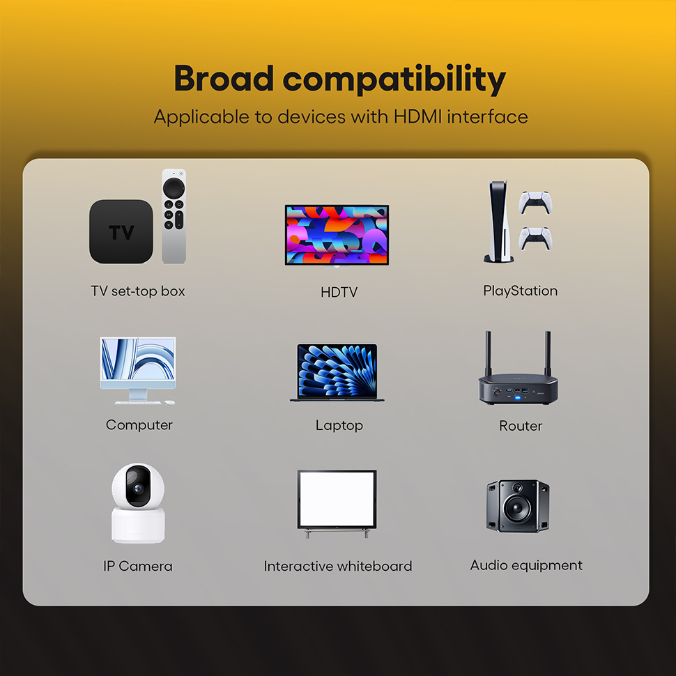 HDMI 2.0 cable is compatible with TV set-top box, HDTV, PlayStation console, computer, laptop, router, camera, etc