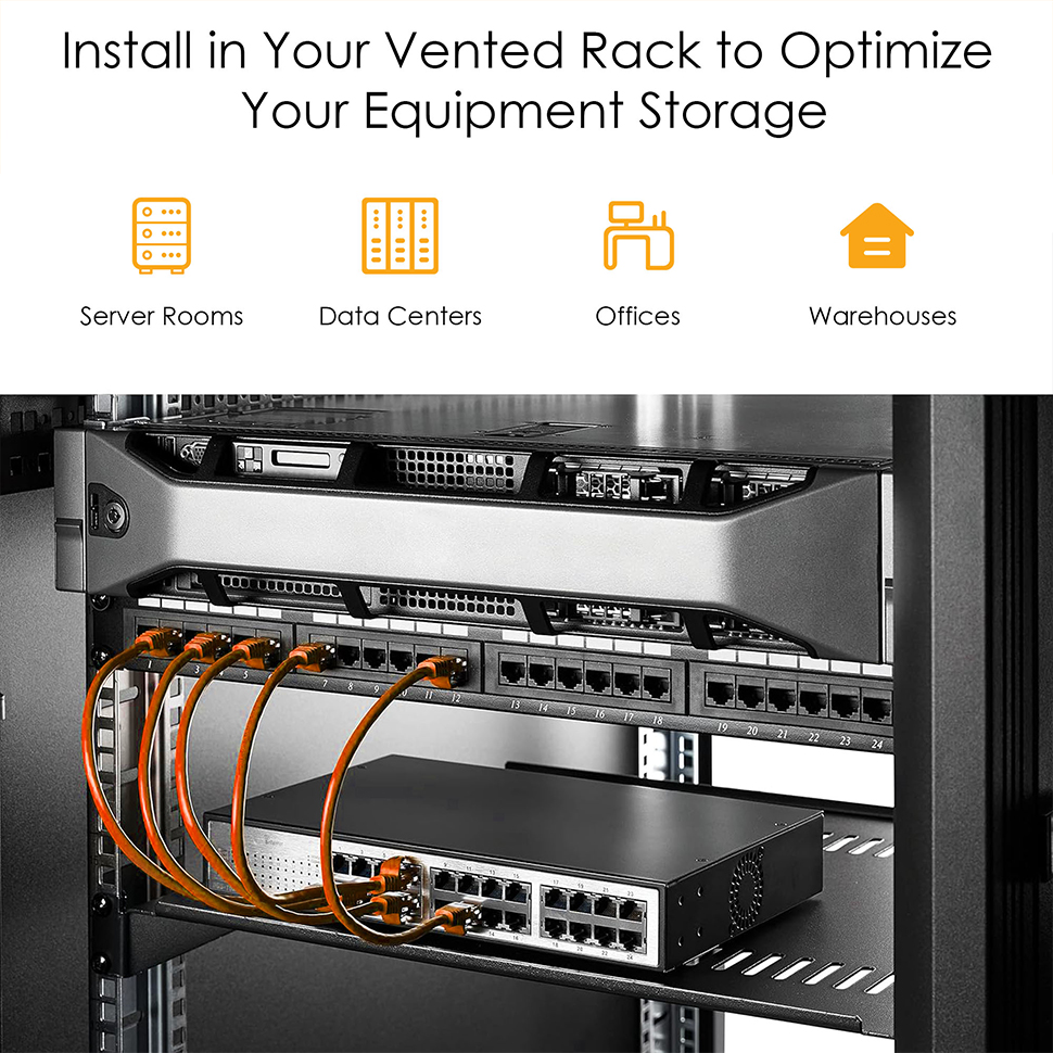 Universal Vented 1U Server Rack Shelf for 19