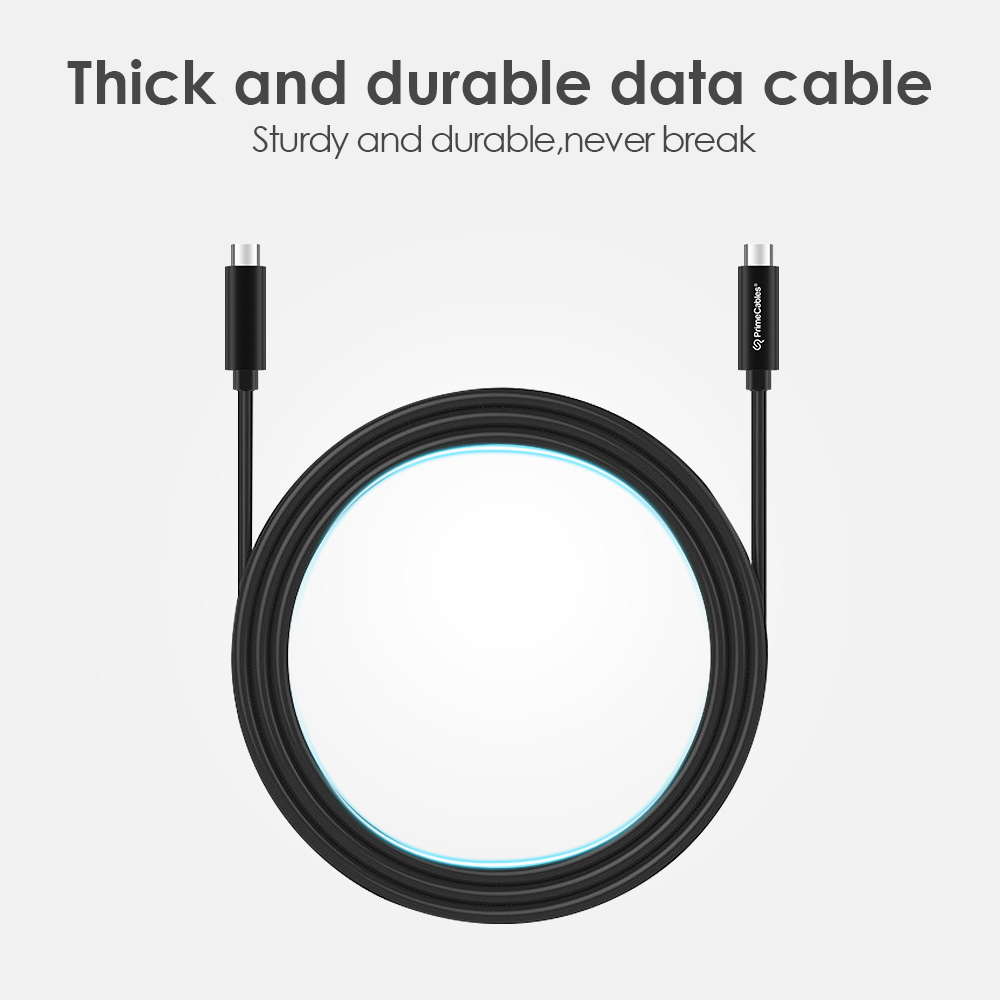 PrimeCables 3.3ft thick and durable USB Type-C to Type-C cable is coiled and displayed