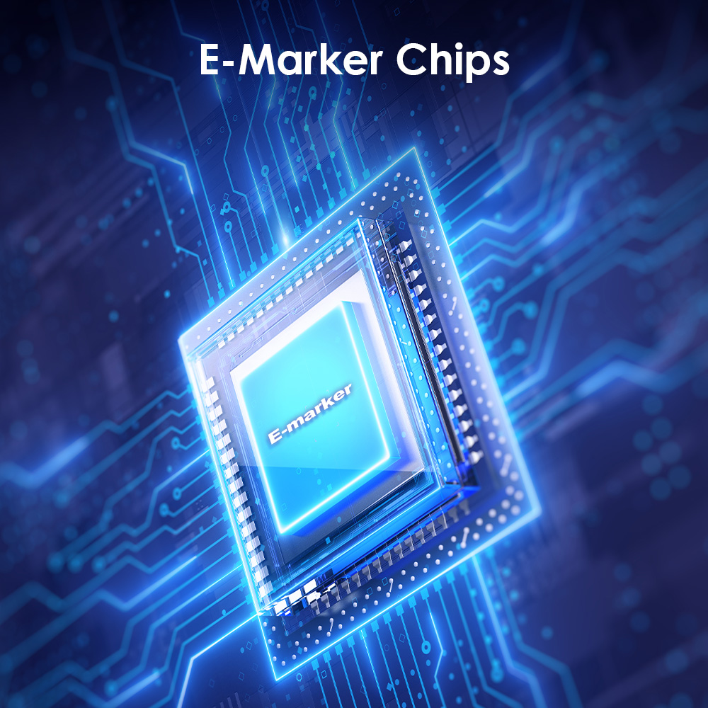 The built-in E-marker chip of the USB3.2 Type-C cable ensures stable power charging while charging