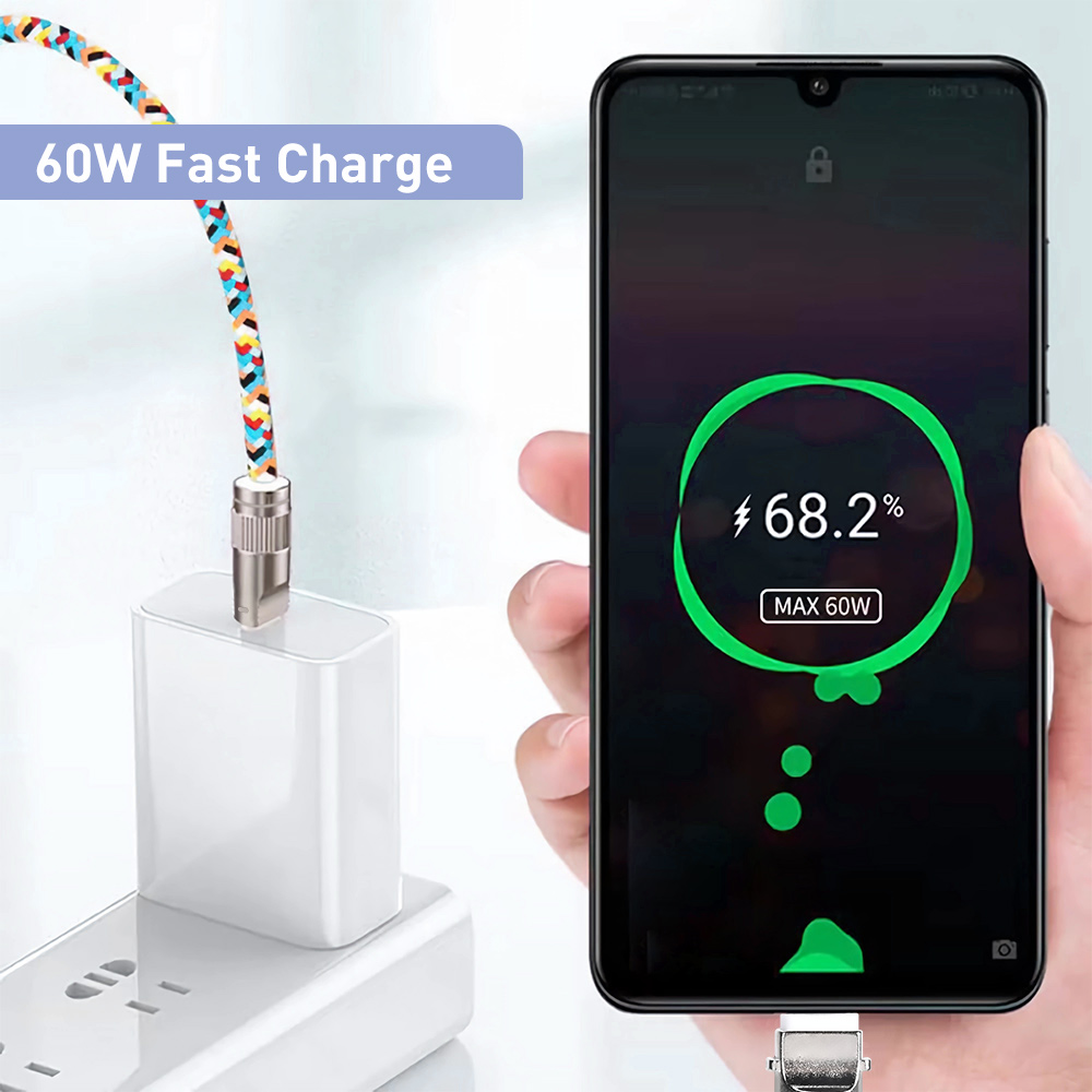 Connect the phone and a wall charger with a Type-C cable phone lanyard, which has max 60W charging power when charging