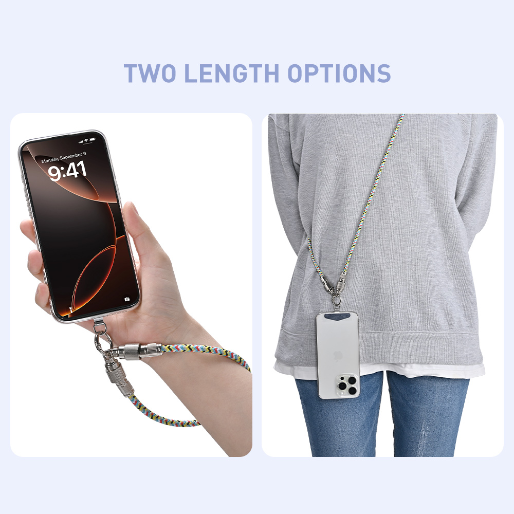 2-in-1 USB-C cable phone lanyard provides two length options (wrist & neck lanyard)