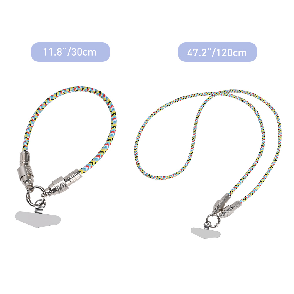 Two optional length of the braided lanyard Type-C cable: 11.8''/30cm (wrist) and 47.2''/120cm (neck) displayed side-by-side