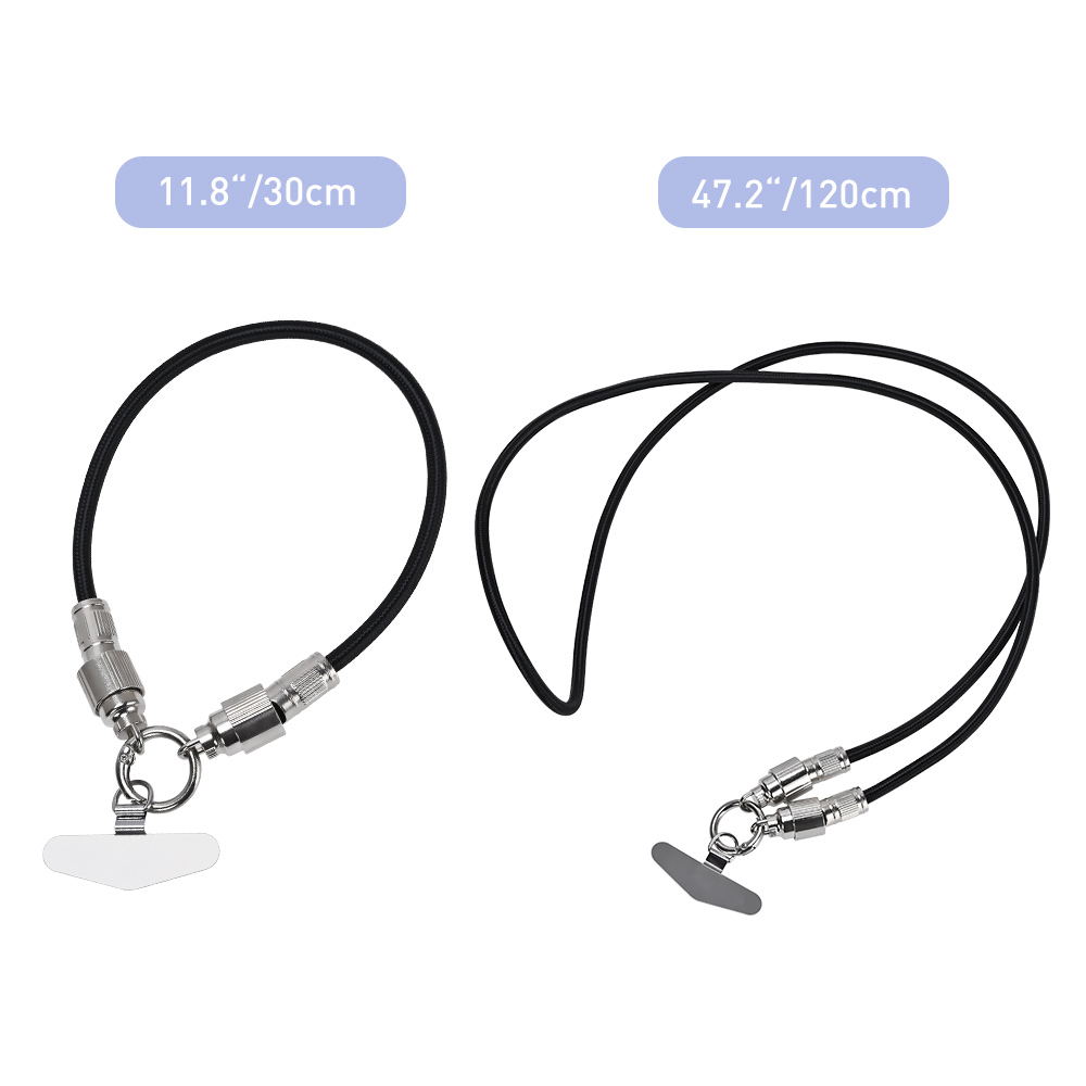 Specification shot of 2-in-1 Type-C cable lanyard length: 11.8'' (short) and 47.2'' (long)