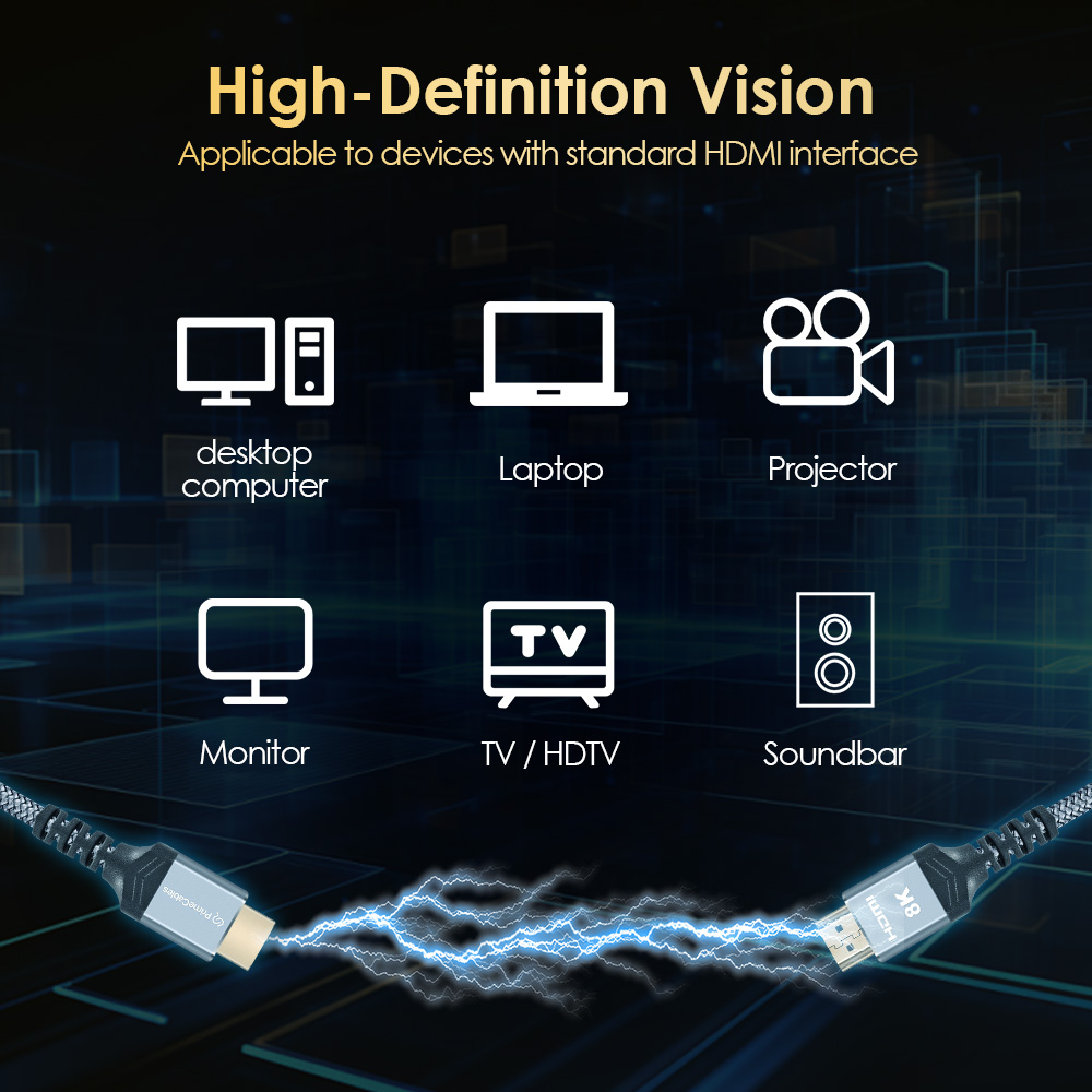 HDMI 2.1 cable offers a high-definition vision that is compatible with the desktop, laptop, projector, monitor, TV, soundbar