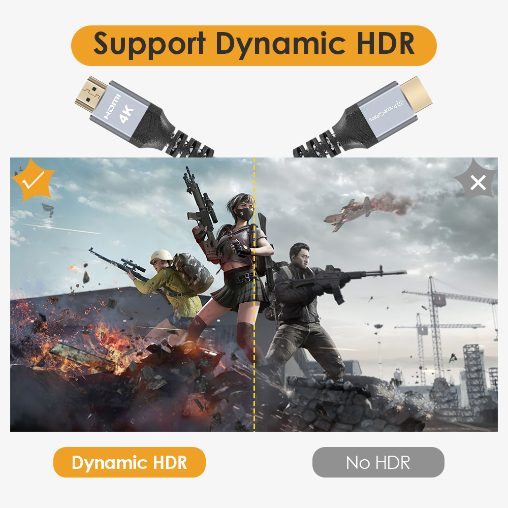 This PrimeCables HDMI 2.0 cable features dynamic HDR for vibrant, detailed image quality