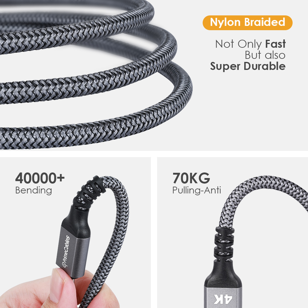 Nylon-braided HDMI 2.0 cable is durable, with over 40,000 bends and 70kg tensile strength